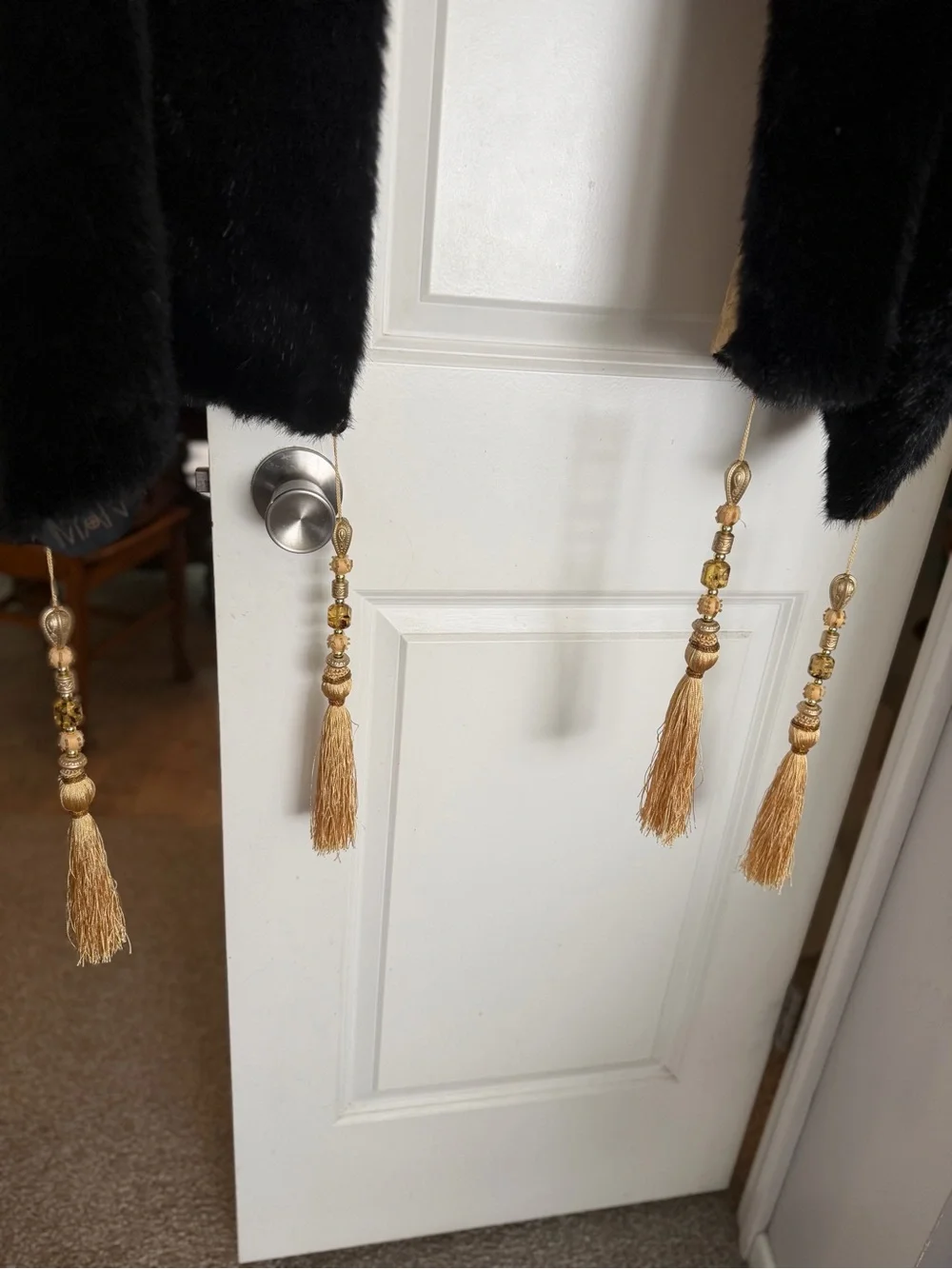 Vintage Black Faux Fur Evening stole  with Gold Brocade Lining.Iman 68”x 21”